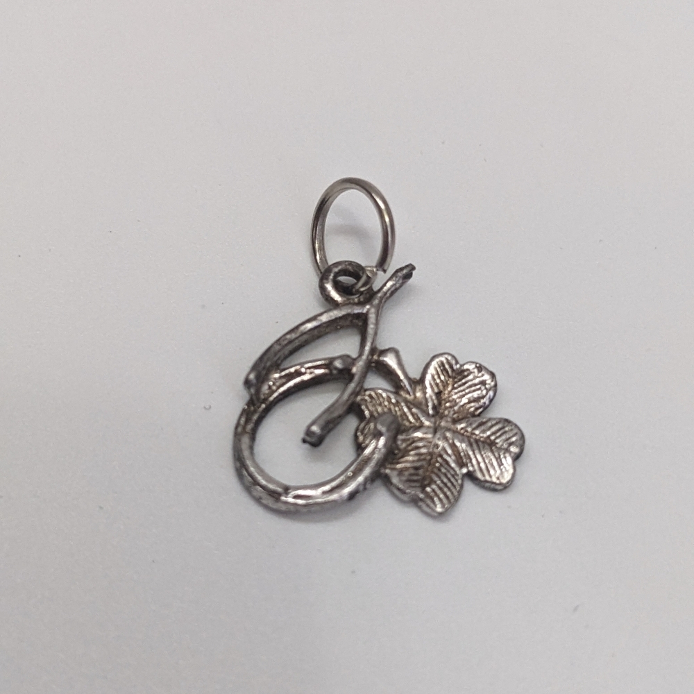 Vintage Sterling Silver Charm Horseshoe 4 Leaf Clover Wishbone Luck Bracelet